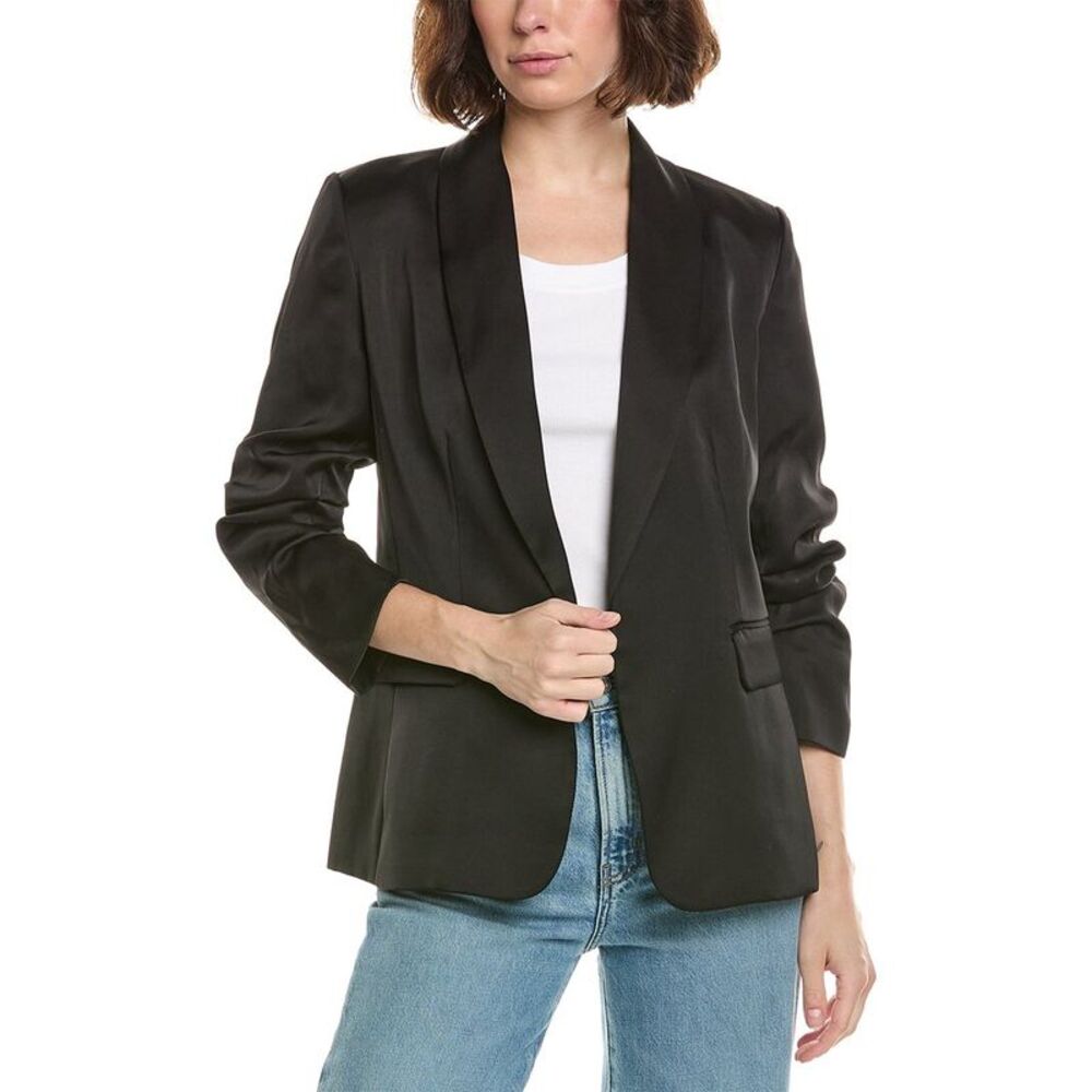 T Tahari Womens Shawl Collar Scrunch Sleeve Blazer, Black